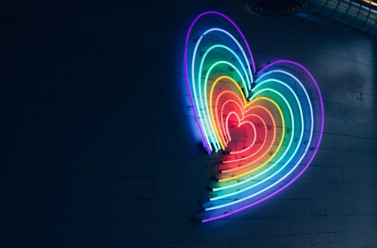 Neon rainbow colored heart