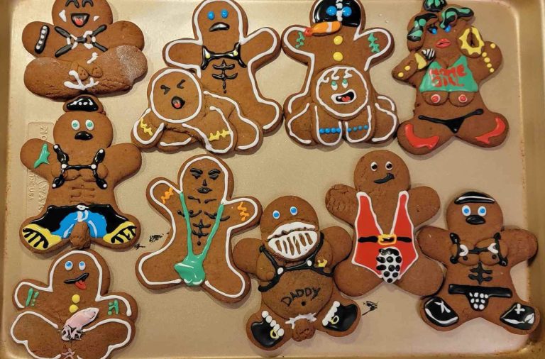 10 kinky dirty gay gingerbread men cookies on baking tray