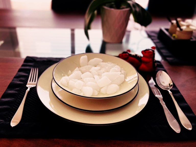 Place setting with ice in bowl